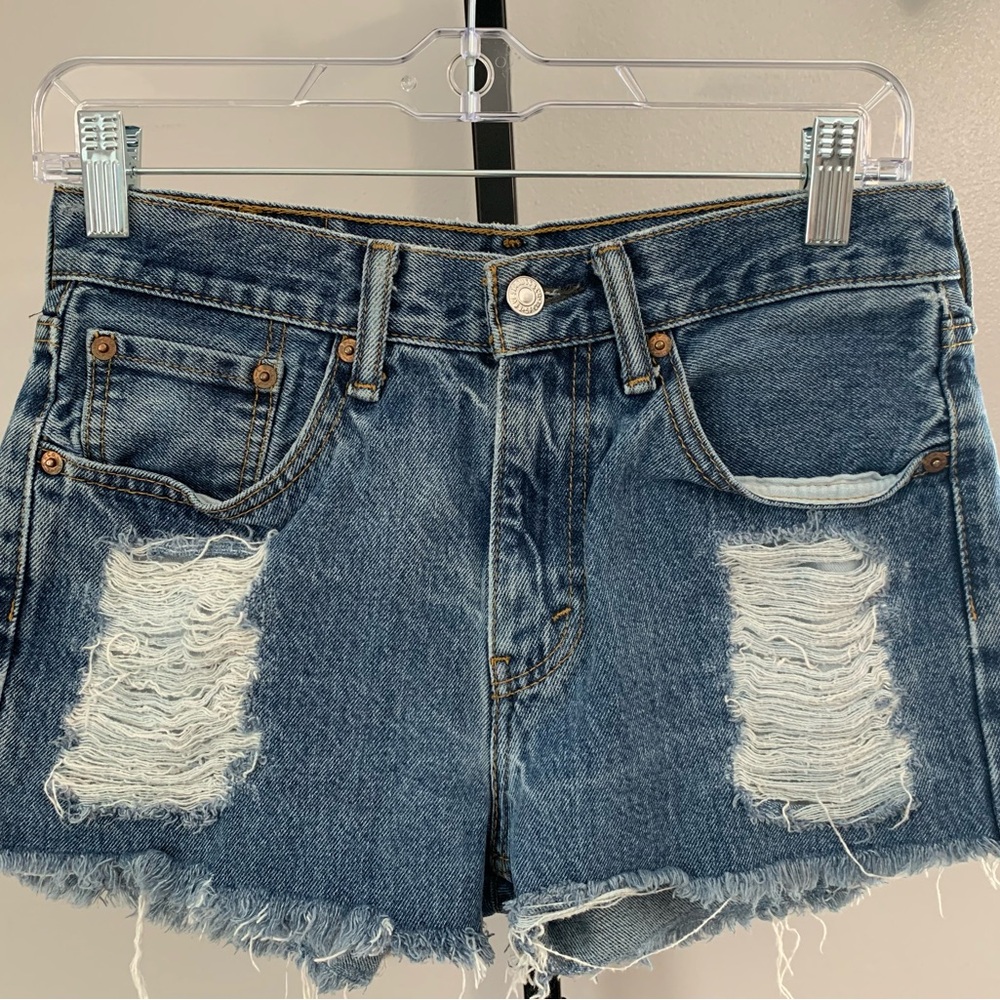 Levi’s Classic Blue Distressed Denim Shorts